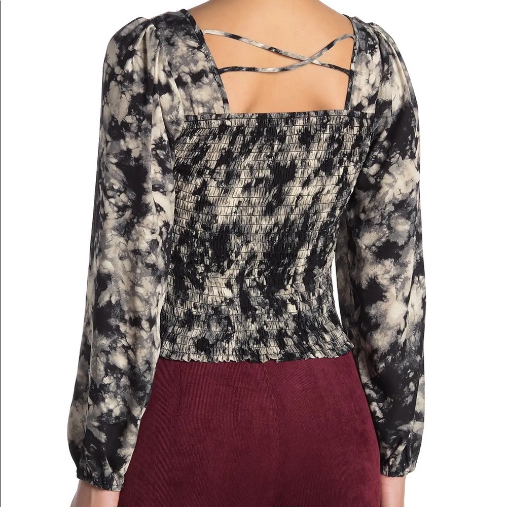 Good Luck Gem Black and Cream Tie-Dye Smocked Back Long Sleeve Top